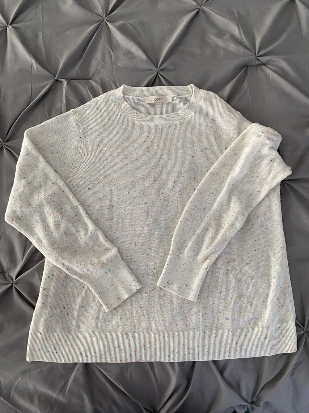 LOFT Cream Speckled Crewneck Sweater with Multicolor Flecks Size XL